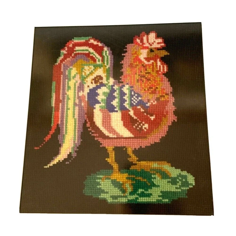 Vintage Rooster Needlepoint Wall Art 12